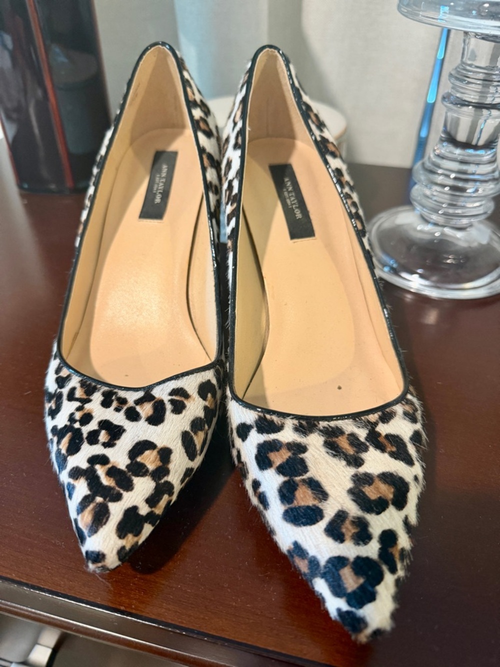 Ann Taylor Leopard Haircalf Pointed Toe Kitten Heel Pumps Size 8.5M